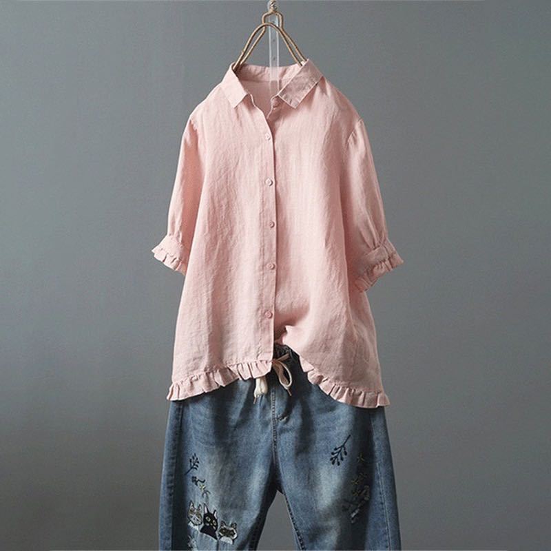 Button-Front Shirt with Tiered Hem Detail