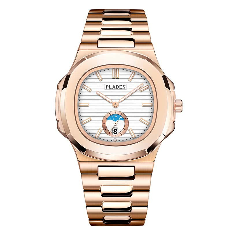 Geometric Dial Watch with Metal Strap