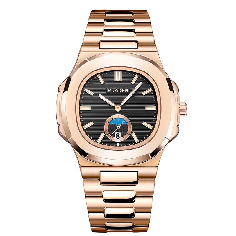 Geometric Dial Watch with Metal Strap