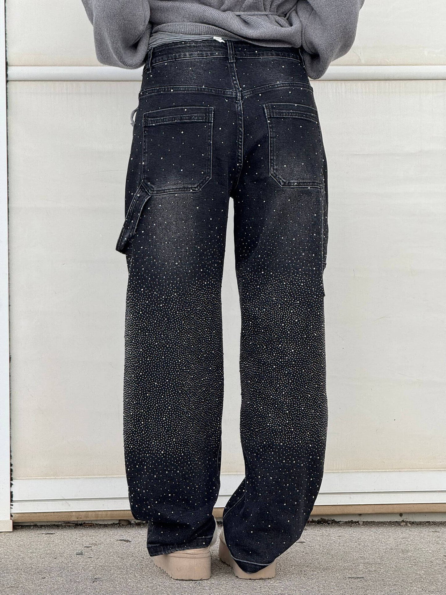 Crystal-Dusted Cargo Denim