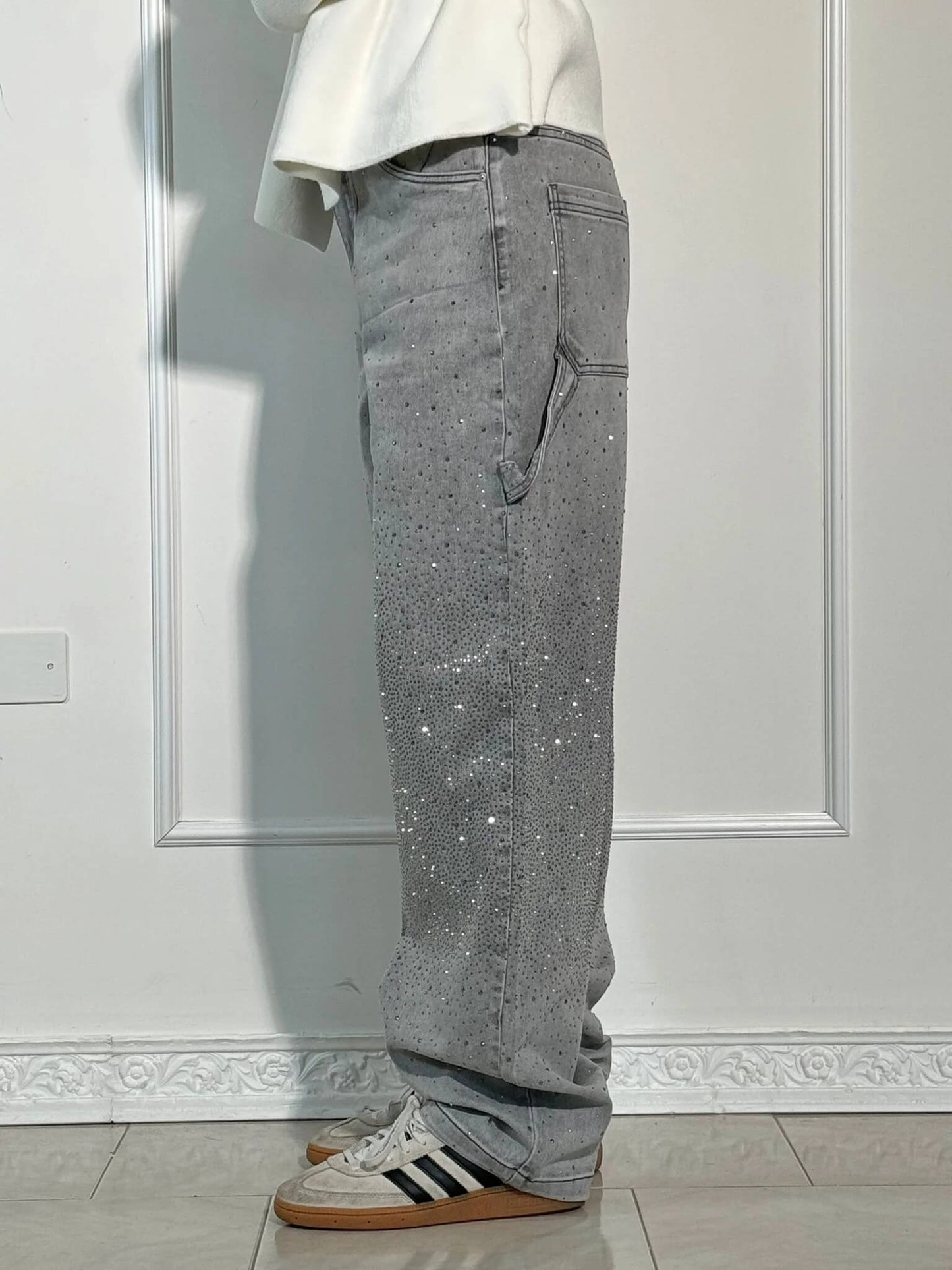 Crystal-Dusted Cargo Denim
