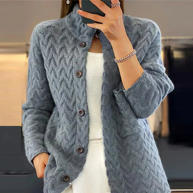 Structured Knit Stand-Collar Sweater