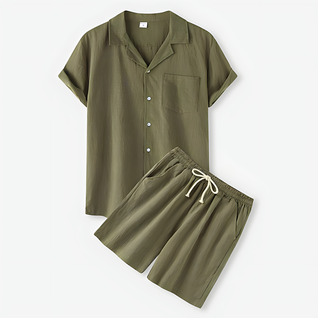 Casual Button Shirt & Drawstring Shorts Duo
