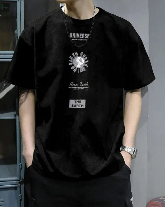 Vintage-Style Short Sleeve Top with Text Graphic