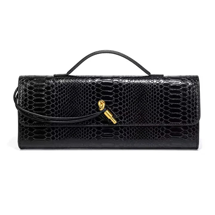Curved Handle Clutch with Embossed Strap Detail