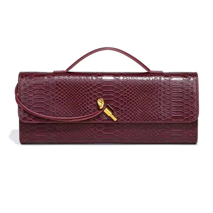 Curved Handle Clutch with Embossed Strap Detail