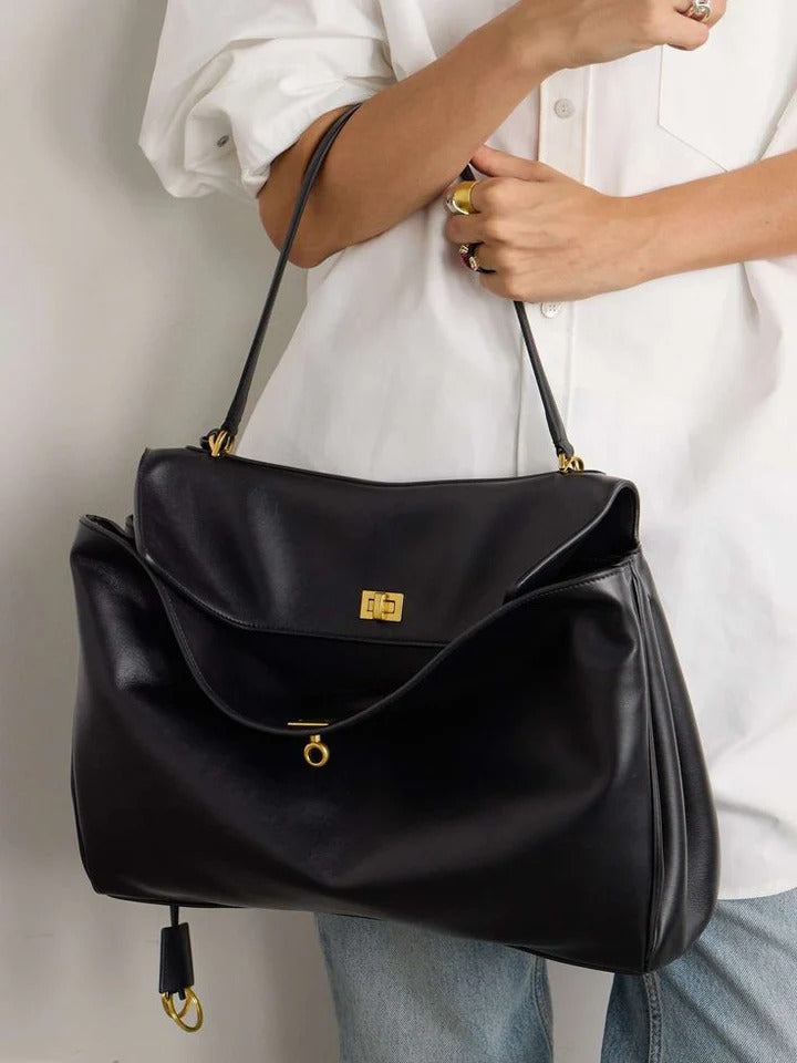 Structured Turn-Lock Shoulder Bag