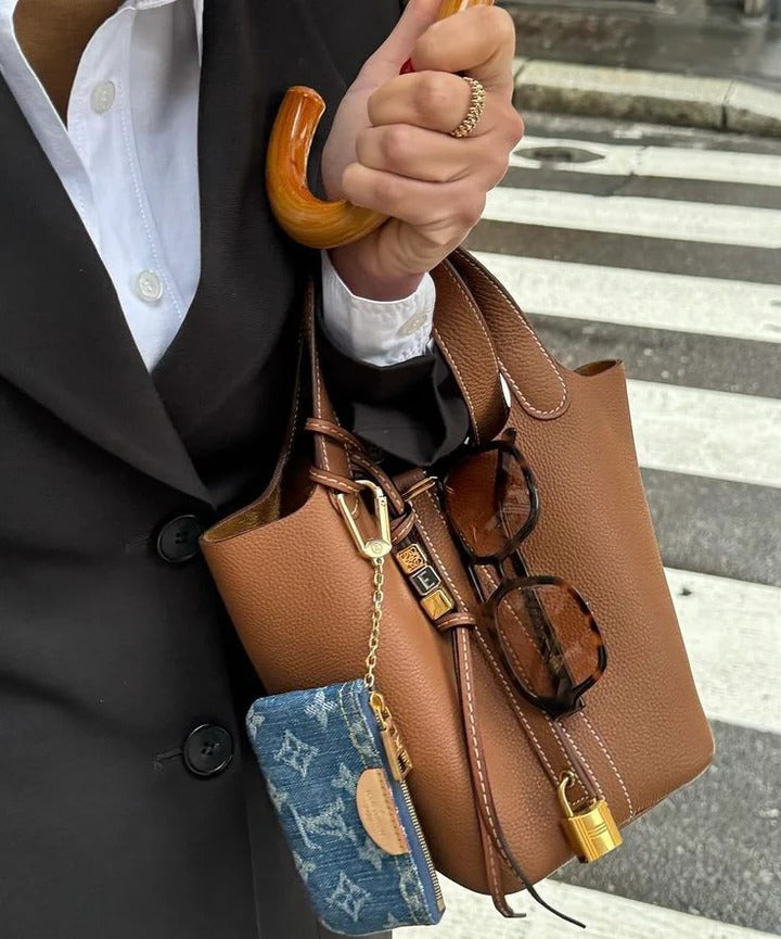 Structured Padlock Bucket Bag
