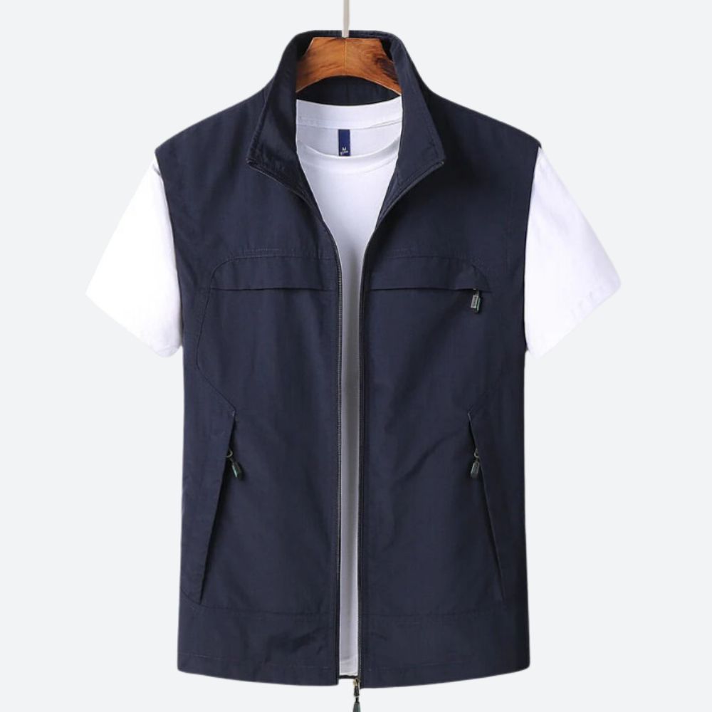 Multi-Pocket Zip Vest with Structured Front