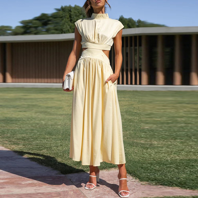 Cutout High Neck Midi Dress