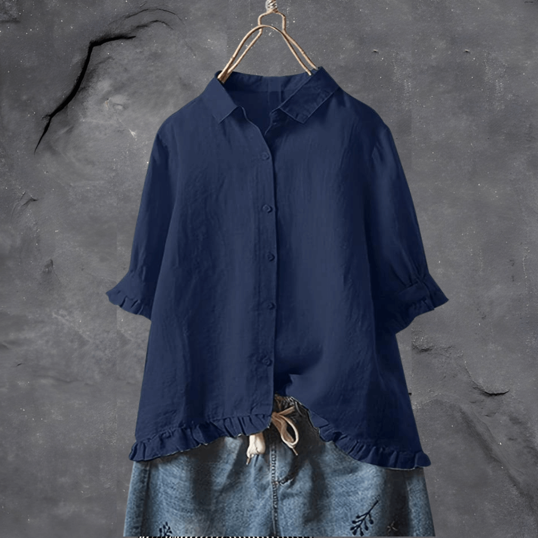 Button-Front Shirt with Tiered Hem Detail