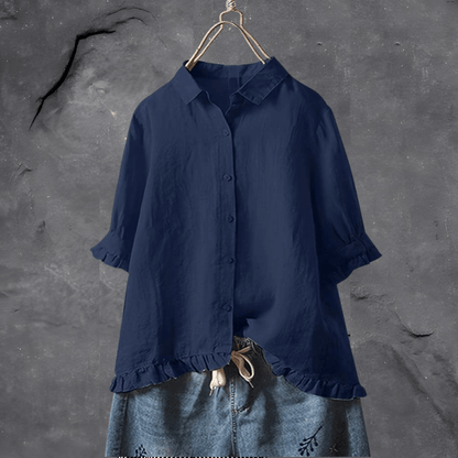 Button-Front Shirt with Tiered Hem Detail