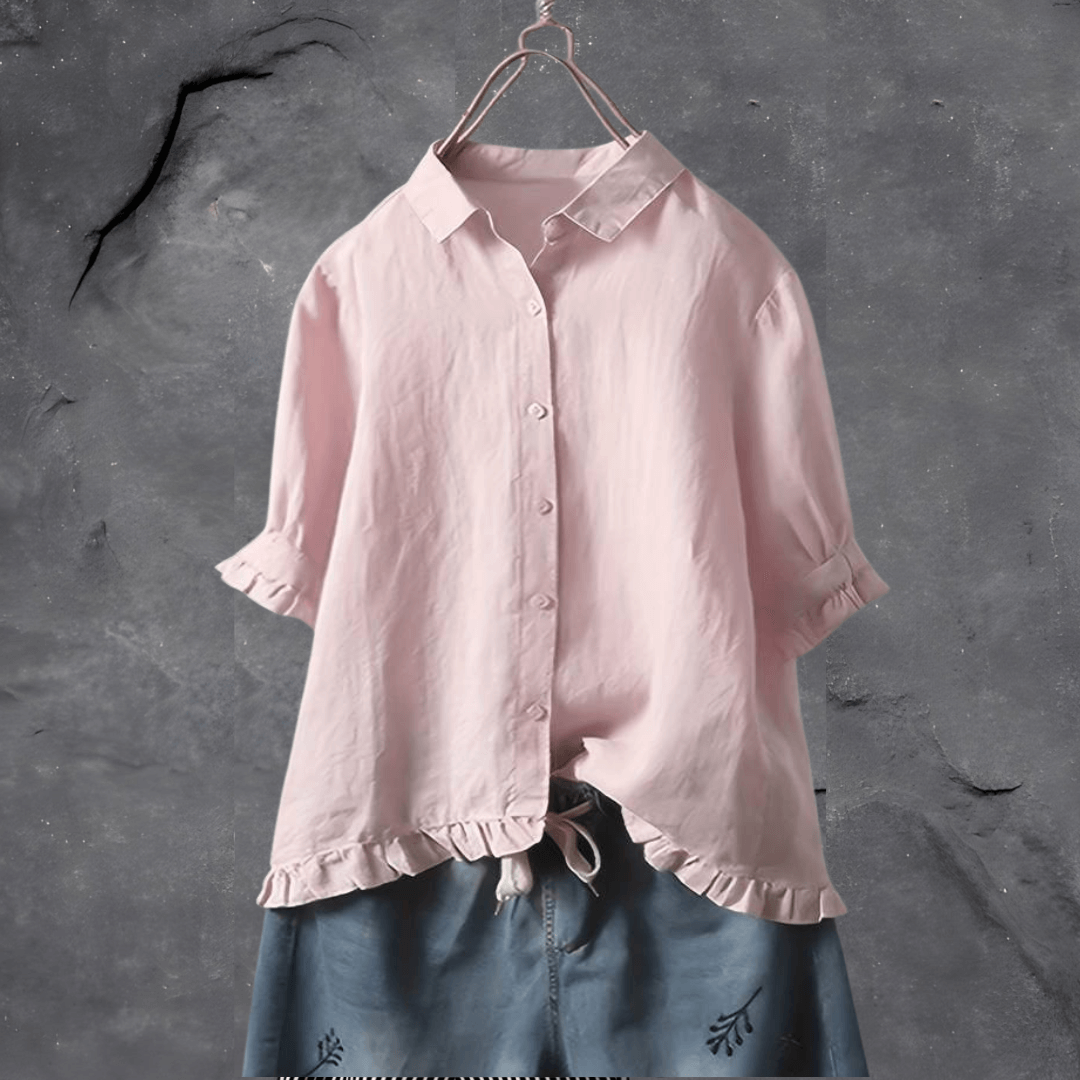 Button-Front Shirt with Tiered Hem Detail
