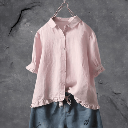 Button-Front Shirt with Tiered Hem Detail