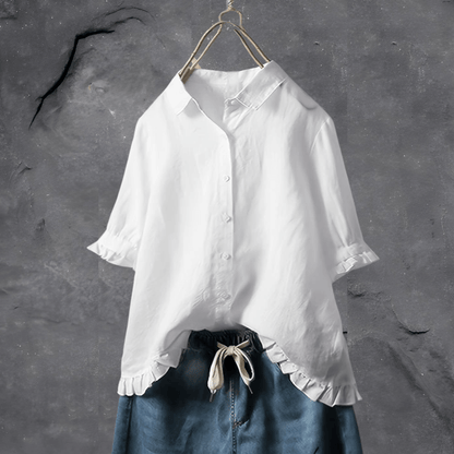 Button-Front Shirt with Tiered Hem Detail