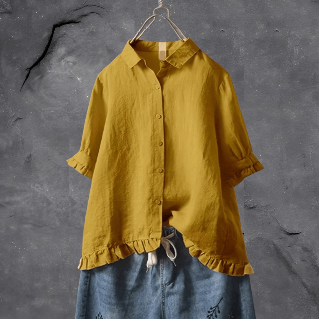 Button-Front Shirt with Tiered Hem Detail