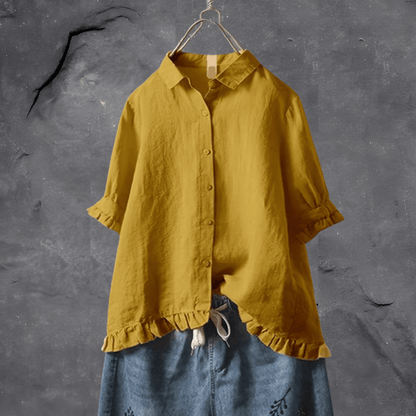Button-Front Shirt with Tiered Hem Detail