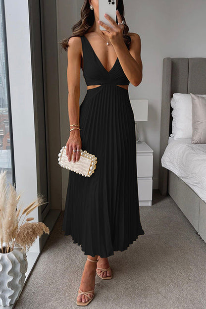 Twist-Front Pleated Midi Dress