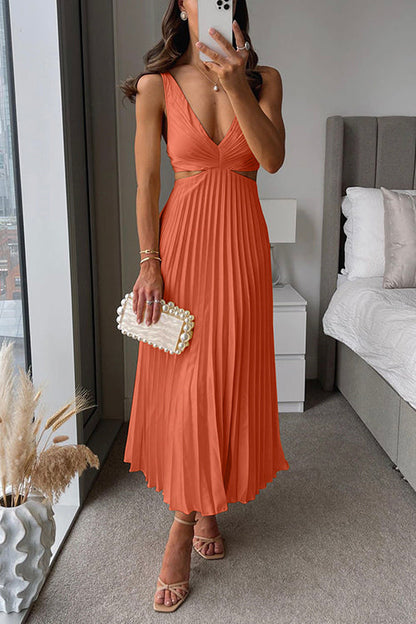 Twist-Front Pleated Midi Dress