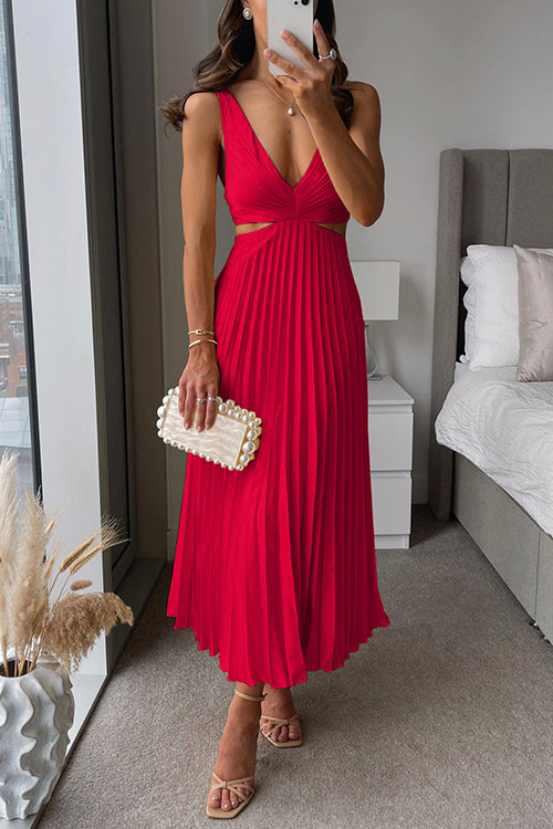 Twist-Front Pleated Midi Dress