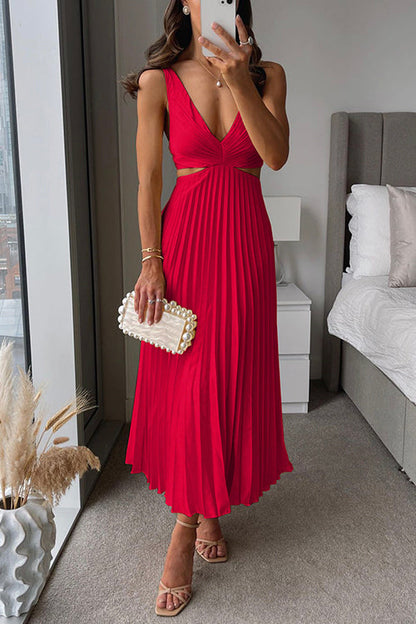 Twist-Front Pleated Midi Dress