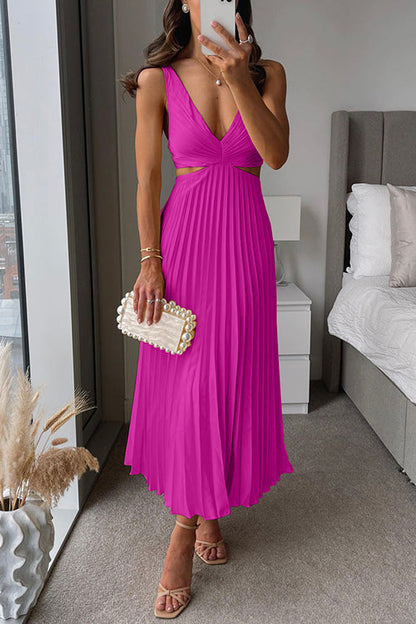 Twist-Front Pleated Midi Dress