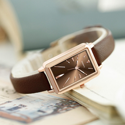 Women's Slim Rectangle Watch with Minimal Strap Design
