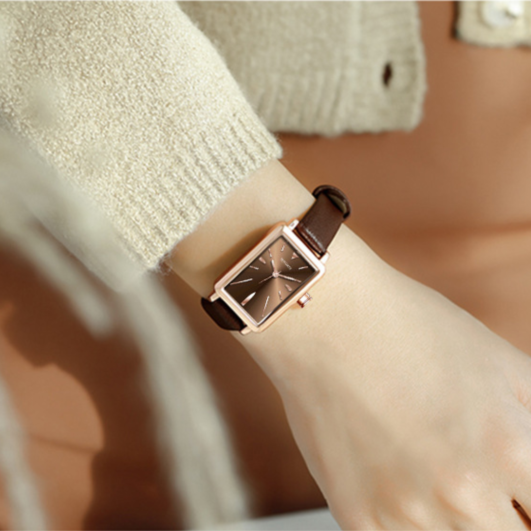 Women's Slim Rectangle Watch with Minimal Strap Design