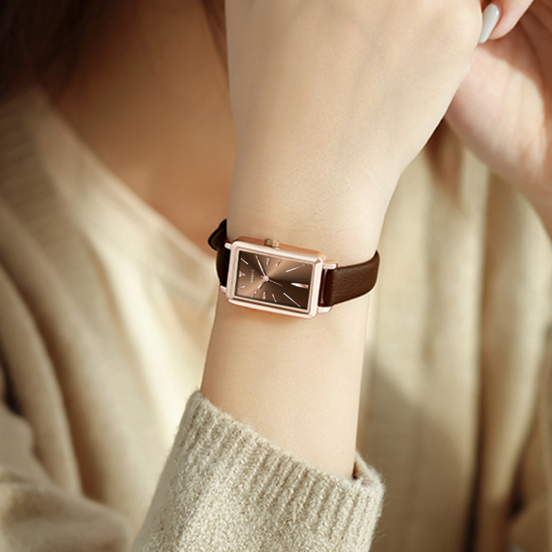 Women's Slim Rectangle Watch with Minimal Strap Design