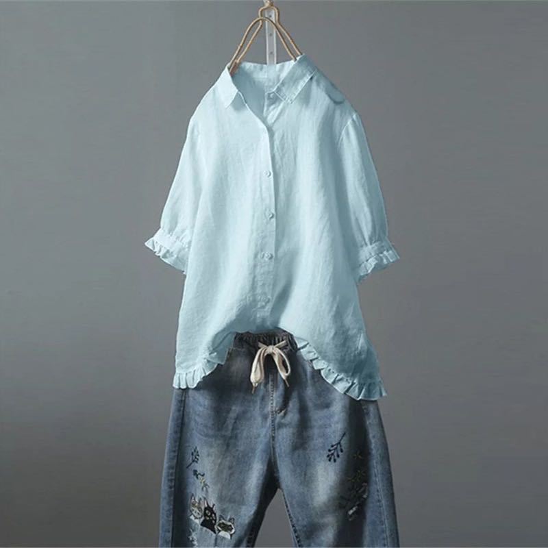 Button-Front Shirt with Tiered Hem Detail