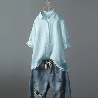 Button-Front Shirt with Tiered Hem Detail
