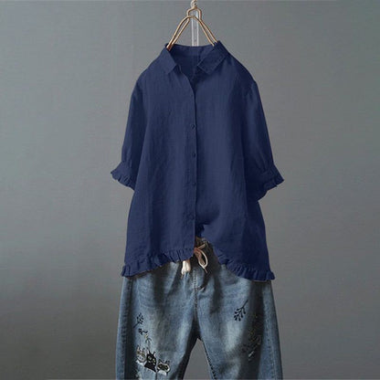 Button-Front Shirt with Tiered Hem Detail