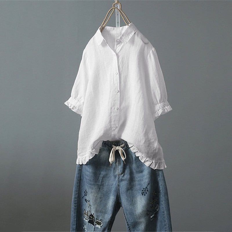Button-Front Shirt with Tiered Hem Detail