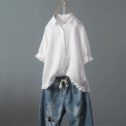 Button-Front Shirt with Tiered Hem Detail