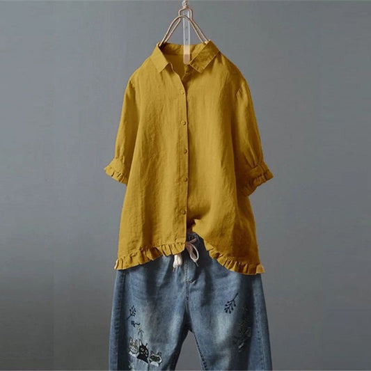 Button-Front Shirt with Tiered Hem Detail