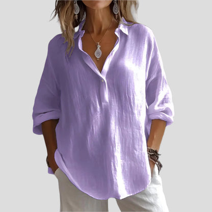 Women's Loose-Fit Blouse with Buttoned Neckline