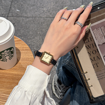 Women's Square Dial Watch with Multi-Marker Face and Patterned Strap
