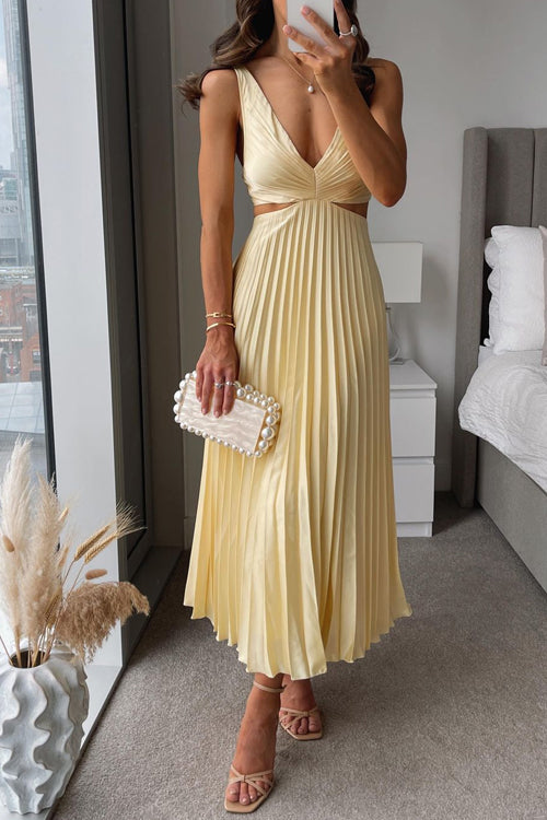 Twist-Front Pleated Midi Dress