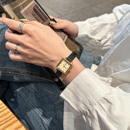 Women's Square Dial Watch with Multi-Marker Face and Patterned Strap