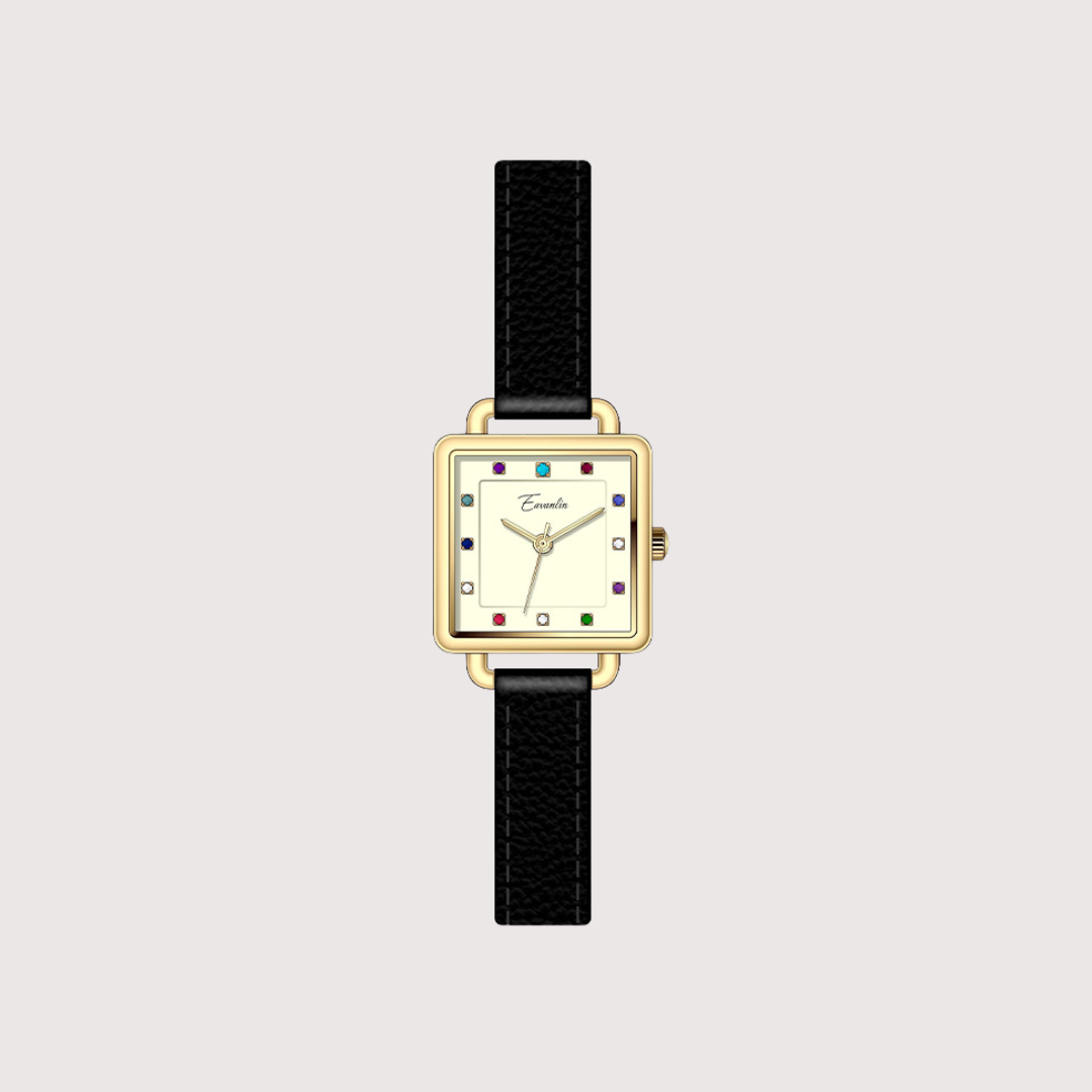 Women's Square Dial Watch with Multi-Marker Face and Patterned Strap