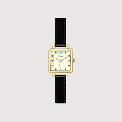 Women's Square Dial Watch with Multi-Marker Face and Patterned Strap