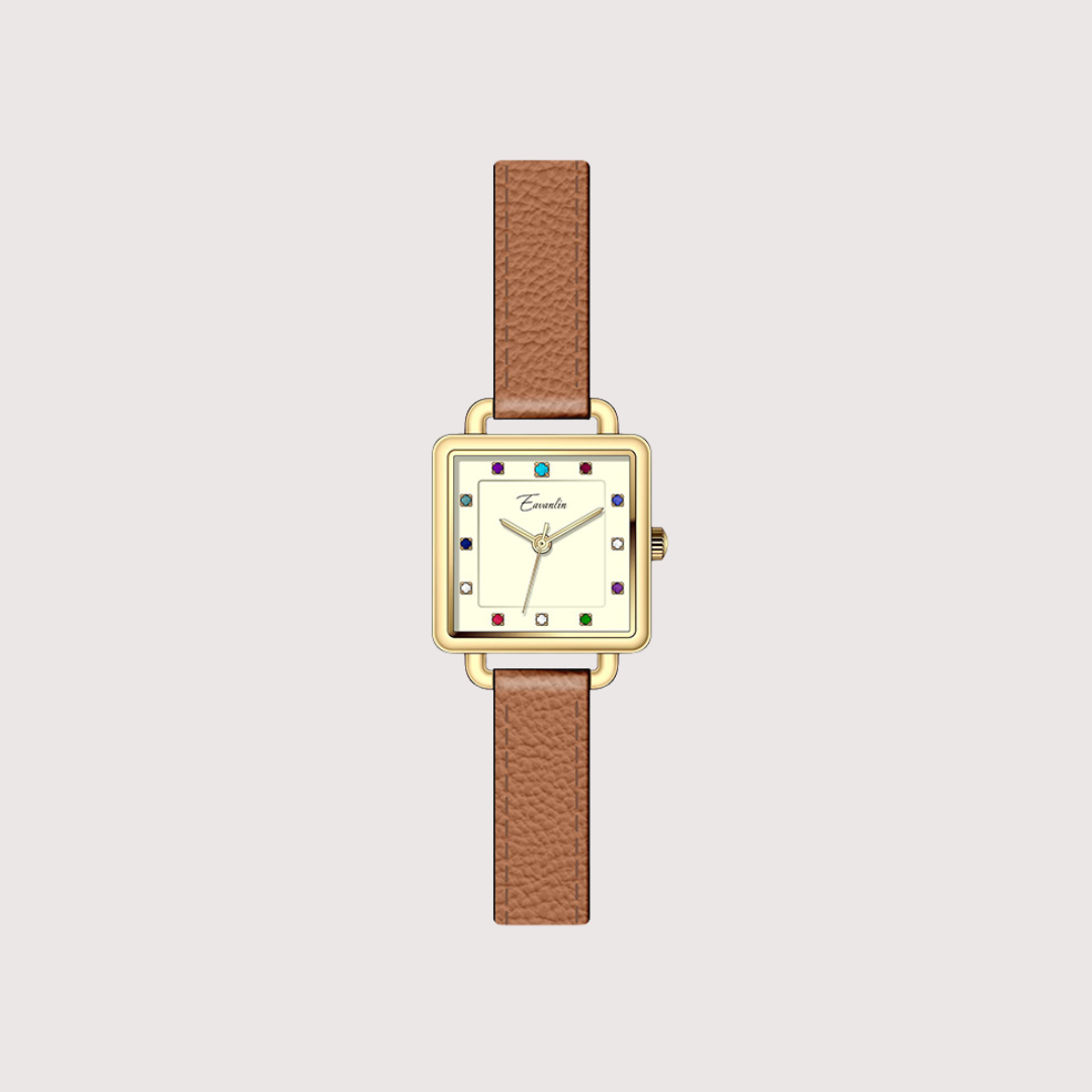 Women's Square Dial Watch with Multi-Marker Face and Patterned Strap