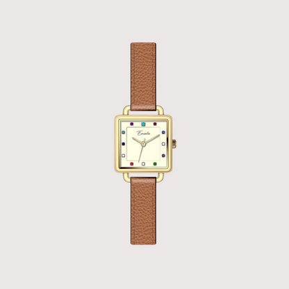 Women's Square Dial Watch with Multi-Marker Face and Patterned Strap