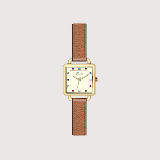 Women's Square Dial Watch with Multi-Marker Face and Patterned Strap