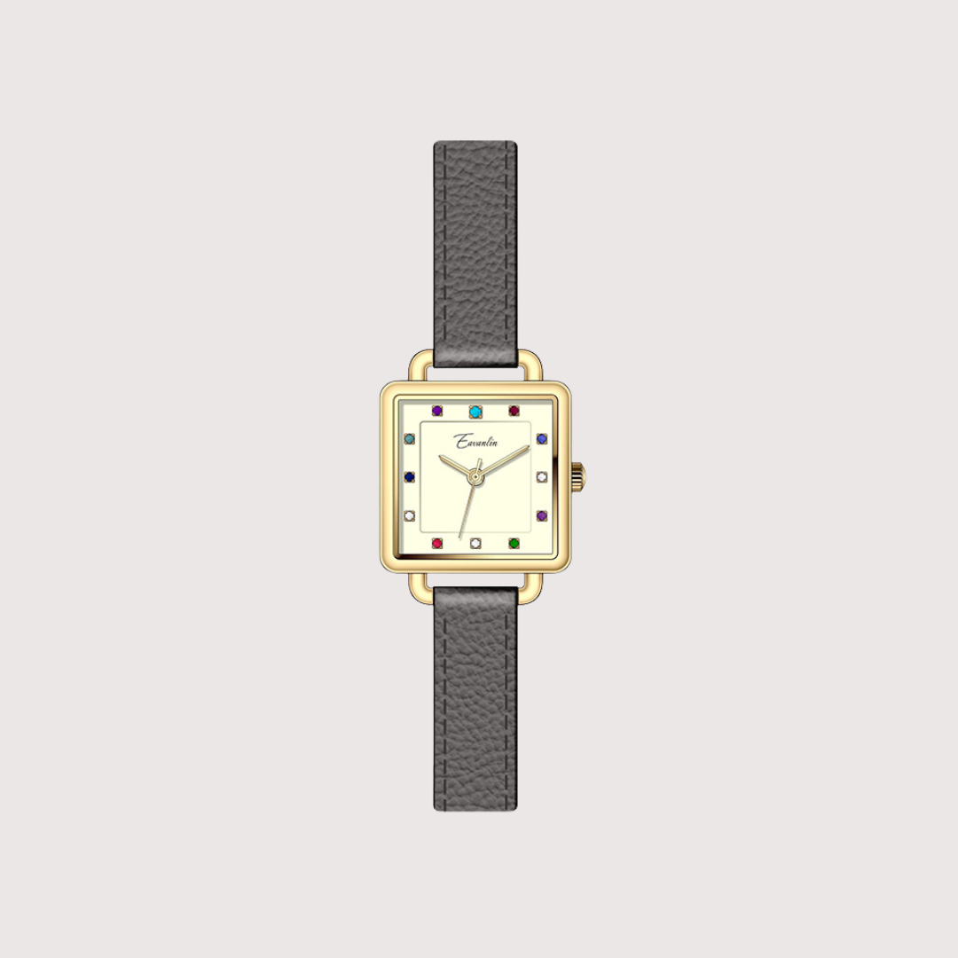 Women's Square Dial Watch with Multi-Marker Face and Patterned Strap