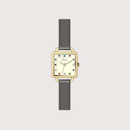 Women's Square Dial Watch with Multi-Marker Face and Patterned Strap