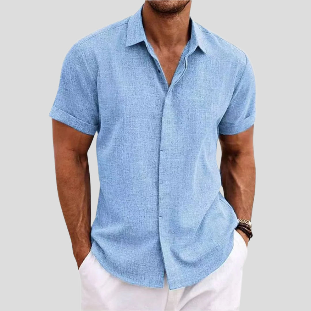 Men's Short Sleeve Woven Shirt with Button Front