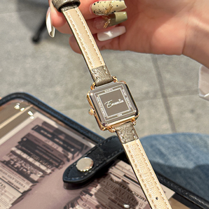 Women's Square Dial Watch with Multi-Marker Face and Patterned Strap