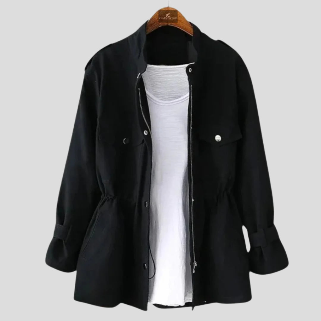 Women's Zip-Front Utility Jacket with Adjustable Waist