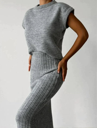 Fitted Rib-Knit Skirt Set